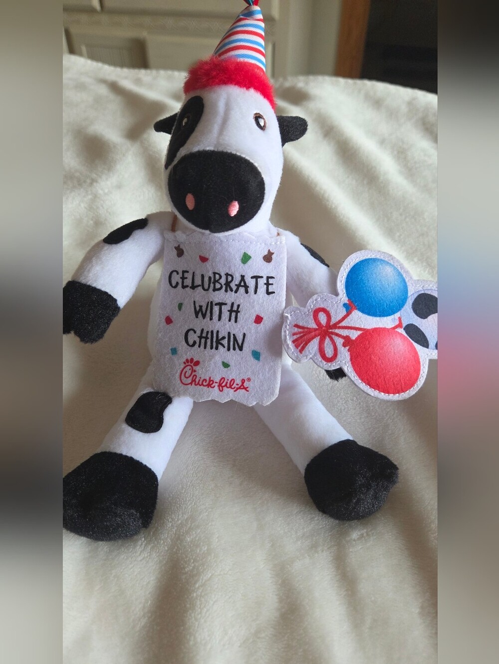 Chick-fil-A Plush Cow Toy with Celebrate with Chikin Sign